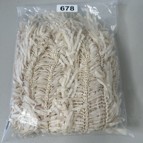 Festival Fringe Open Knit Top Size M Cream Fairy Boho Retro Hippie Woven - Picture 4 of 10